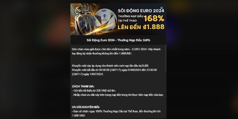 Euro 2024 mang lại cơ hội nhận thưởng lên tới 168%